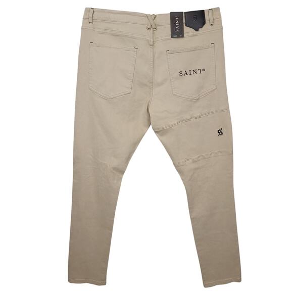 Saint Morta Men's Index Distressed Biker Jeans Sz 38x33 Moto Ripped Beige NWT - Picture 8 of 14